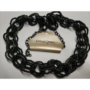 Erica Lyons Necklace Chunky Large Beaded links in Black and Hematite colors